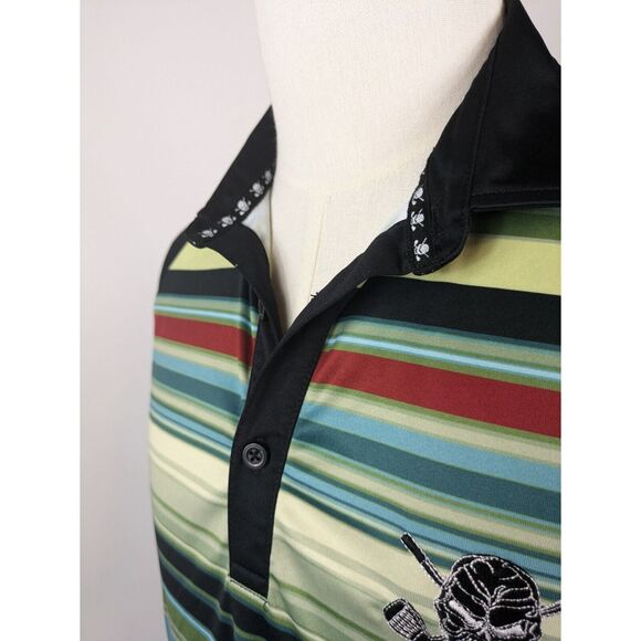 Tattoo Golf Mens XL Polo Shirt Performance Striped Black Retro ProCool Fabric - Picture 5 of 9